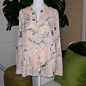 Calvin Klein Long Sleeve Dress Blouse XL Peach Floral